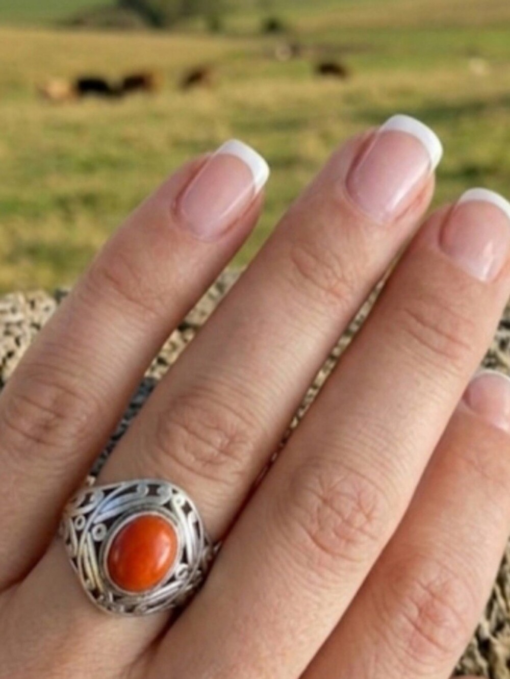 925 Vintage Sterling Silver Jasper Carnelian Statement Ring Sz 8.25